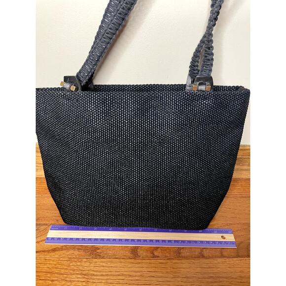 CAPACCIOLI Navy Blue Woven Leather Trim Handbag Made in Italy Luxe Resort Beach - Picture 5 of 9